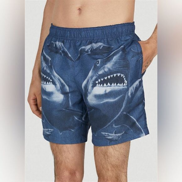 NWT $420 Burberry Shark Print Martin Swim Shorts Trunks Navy Men's S AUTHENTIC - Picture 2 of 7